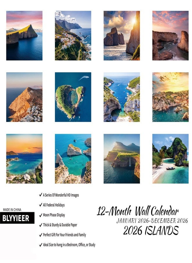 BLYYIEER 2026 Wall Calendar,Islands Monthly Wall Calendar, 12" x 24" Open,Family Planner Calendar,Home & Office Organizer,Hangable - Image 2