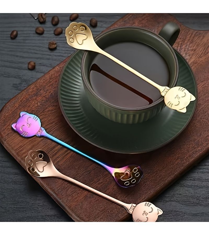 8 Pack Silvery Stainless Steel Cat Paw Spoons Cute Kitchen Tools For Coffee Dessert - Image 1