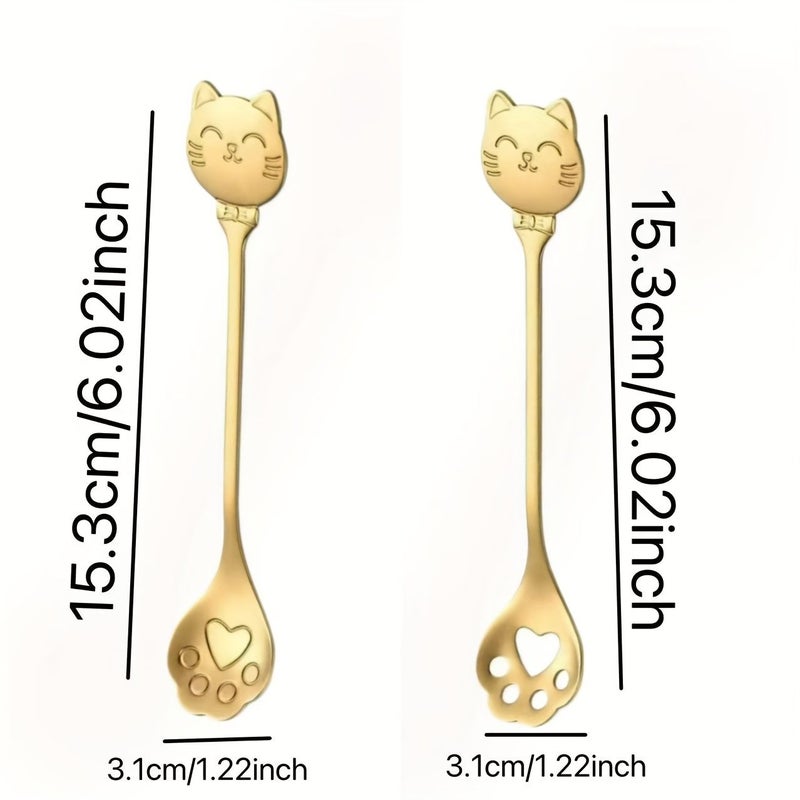 8 Pack Silvery Stainless Steel Cat Paw Spoons Cute Kitchen Tools For Coffee Dessert - Image 3
