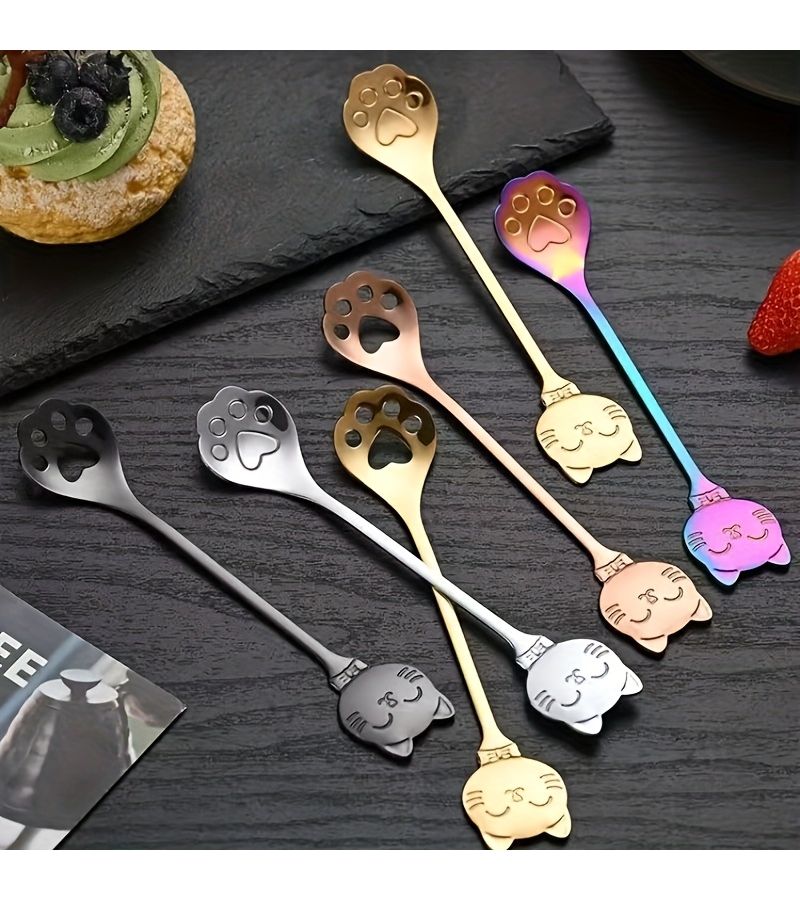 8 Pack Silvery Stainless Steel Cat Paw Spoons Cute Kitchen Tools For Coffee Dessert - Image 4