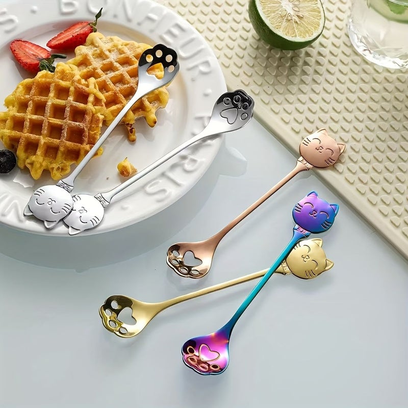 8 Pack Silvery Stainless Steel Cat Paw Spoons Cute Kitchen Tools For Coffee Dessert - Image 2