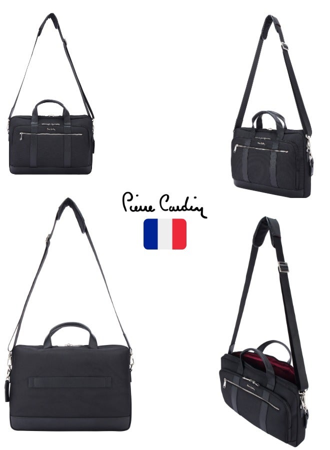Premium Business Laptop Briefcase 15.6-Inch Laptop Bag Large Capacity Messenger Bag Soft Top Handle Handbag with Long Straps Travel Office Work Black