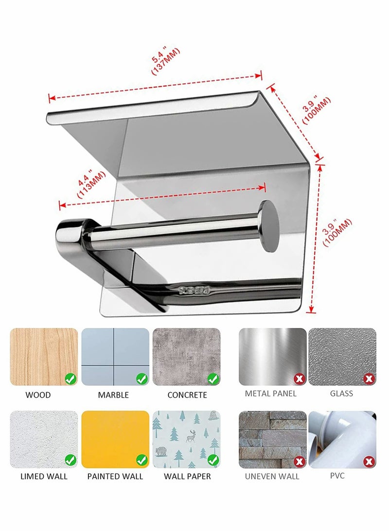 Toilet Roll Holder No Drilling, 304 Stainless Steel Self Adhesive and Wall Mounted WC Tissue Holder for Bathroom Kitchen - Image 5