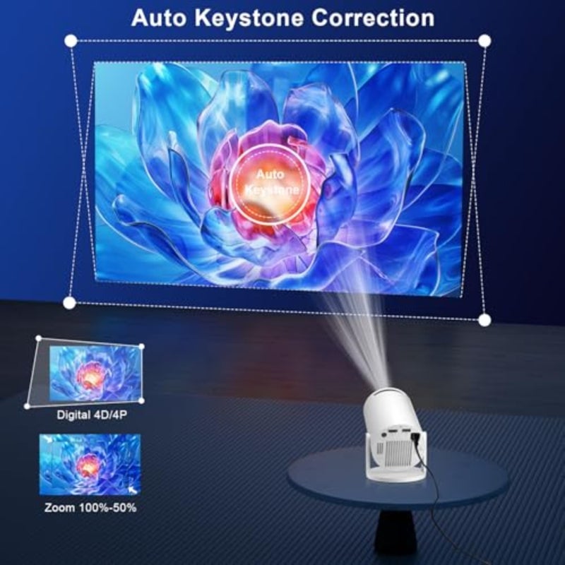 [2026 ترقية جديدة] جهاز عرض ذكي 4K، واي فاي 6 BT5.4، 12000 لومن مع مفتاح تلقائي، تطبيقات مدمجة، دوران 270 درجة، جهاز عرض صغير محمول قصير المدى للهاتف/Xbox/الكمبيوتر المحمول/عصا التلفزيون/USB - Image 3