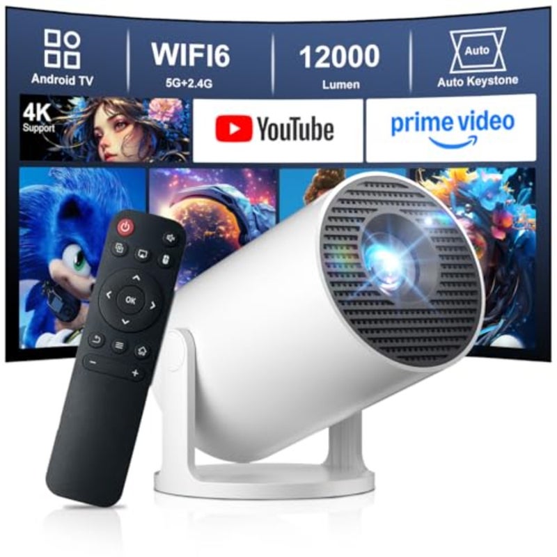 [2026 ترقية جديدة] جهاز عرض ذكي 4K، واي فاي 6 BT5.4، 12000 لومن مع مفتاح تلقائي، تطبيقات مدمجة، دوران 270 درجة، جهاز عرض صغير محمول قصير المدى للهاتف/Xbox/الكمبيوتر المحمول/عصا التلفزيون/USB - Image 1