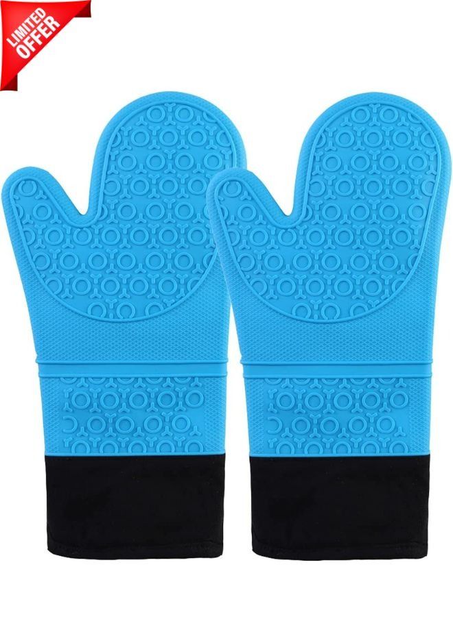 Pair Silicone Oven Mitts Heat Resistant Oven Mitt with Quilted Liner Non-Slip Textured Grip Flexible Oven Gloves Waterproof BBQ Kitchen Cooking Mitts  - Image 1
