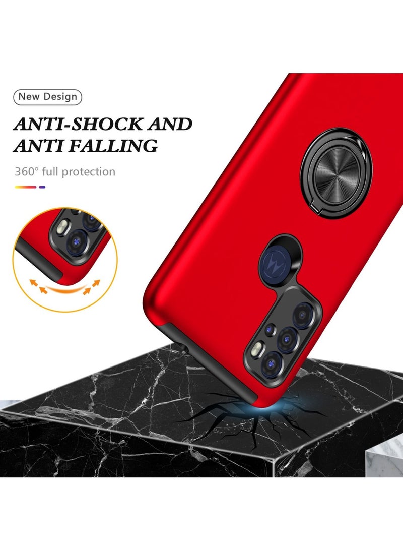 Protective Phone Case with Invisible Ring Holder Kickstand for Motorola Moto G60s Red - Image 5