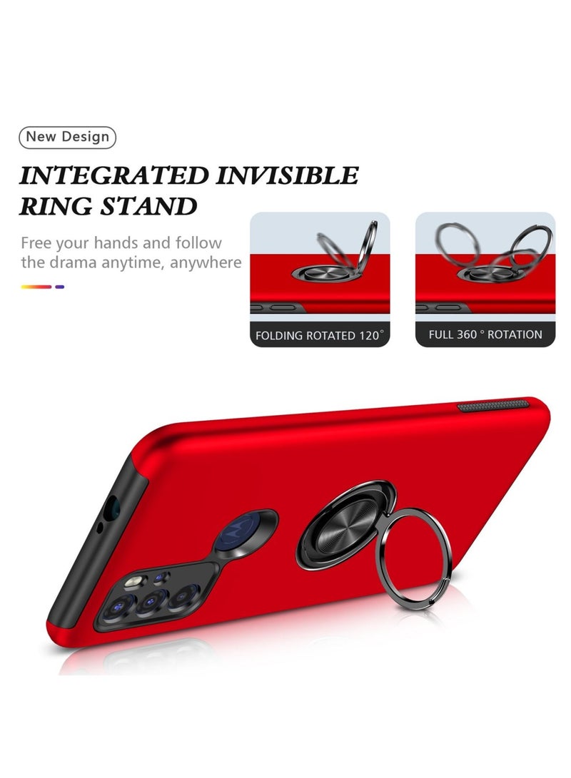 Protective Phone Case with Invisible Ring Holder Kickstand for Motorola Moto G60s Red - Image 3