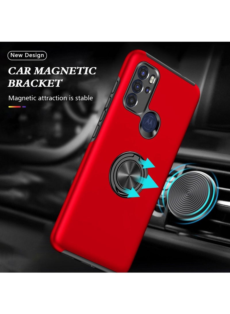 Protective Phone Case with Invisible Ring Holder Kickstand for Motorola Moto G60s Red - Image 2
