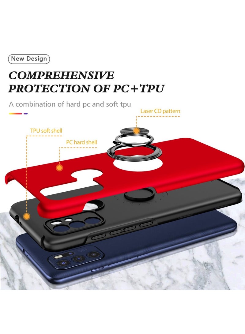 Protective Phone Case with Invisible Ring Holder Kickstand for Motorola Moto G60s Red - Image 4