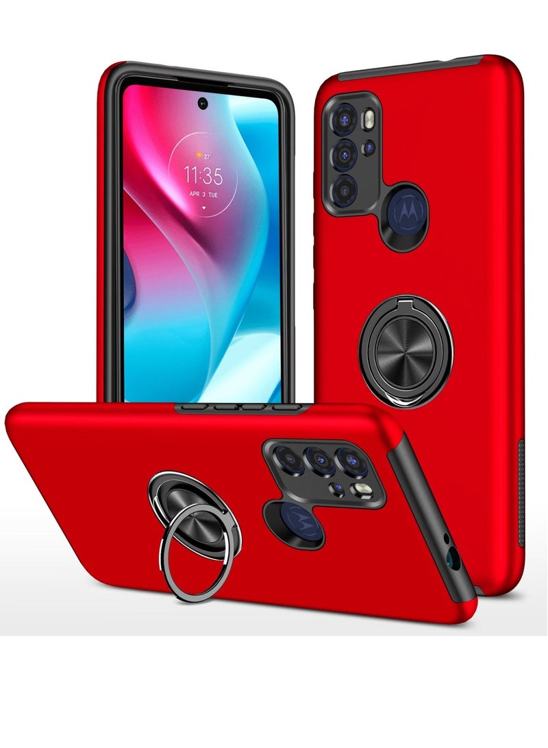 Protective Phone Case with Invisible Ring Holder Kickstand for Motorola Moto G60s Red - Image 1