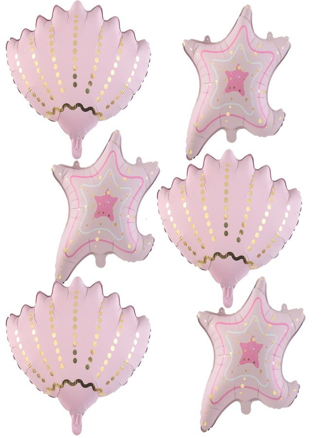 Chictry 6 Pcs Pink Starfish & Seashell Balloons Ocean Themed Party Supplies Under the Sea Summer Beach Baby Shower Girls Birthday Decorations - Image 1