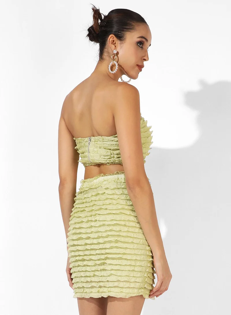 PINACOLADA  Women's Olive Green Ruffle Co-Ord Set For Casual Wear | Strapless | Sleeveless | Zipper Closure | Co-Ords Designed With Comfort Fit For Woman & Girls for Women | Best Price UAE