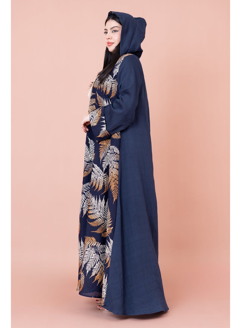 IKKXA Hooded Leaf Print Jalabiya - Image 3