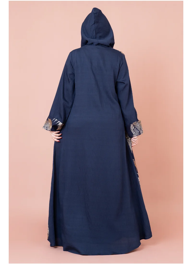IKKXA Hooded Leaf Print Jalabiya