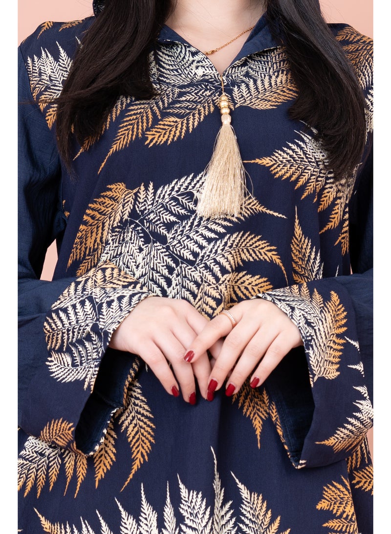 IKKXA Hooded Leaf Print Jalabiya - Image 4