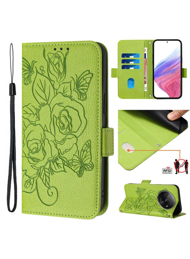 The Bros Case For Redmi A3 / Xiaomi Poco C61 4G Global Embossed Rose RFID Anti-theft Leather Phone Case
