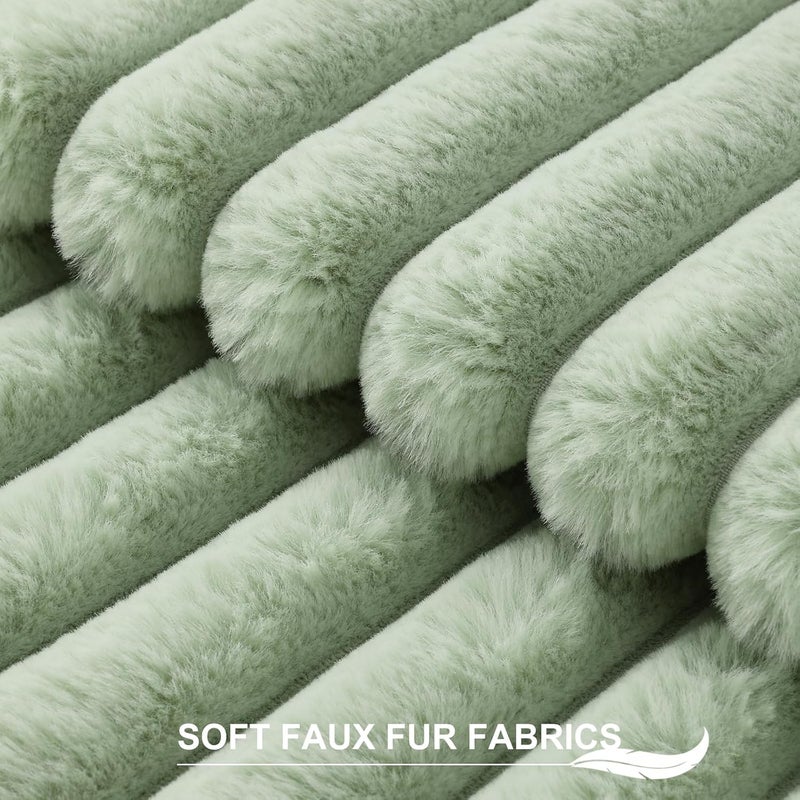 Pallene Faux Fur Plush Throw Pillow Covers 24x24 Set of 2, Luxury Soft Fluffy Striped Decorative Pillow Covers for Sofa, Couch, Living Room, Sage Green - Image 2