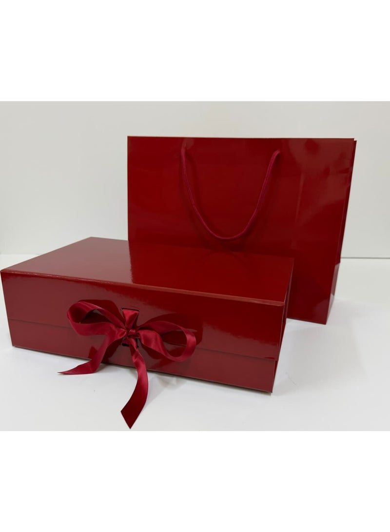 HYFY cherry Red Gift Box With Gift Bag 32x20x10cm Large luxury Gift box red Gift Boxes Magnetic Closure with Ribbon with Foldable Lid boxes for Women Wedding bridal Gifts Birthday Wedding Gifts Packaging