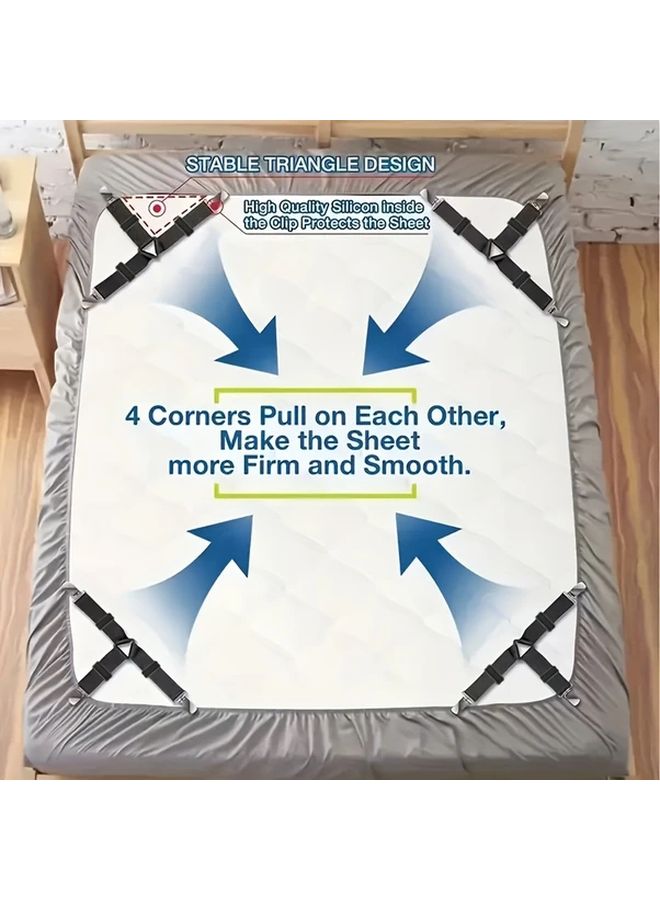 Black Heavy Duty Non Slip Bed Sheet Grips 4pcs Adjustable Strap Corner Clamps Mattress Tablecloth Sofa Cover - Image 5