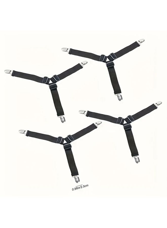 Black Heavy Duty Non Slip Bed Sheet Grips 4pcs Adjustable Strap Corner Clamps Mattress Tablecloth Sofa Cover - Image 3