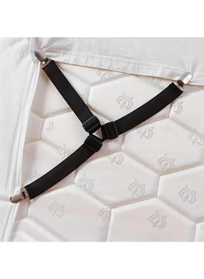Black Heavy Duty Non Slip Bed Sheet Grips 4pcs Adjustable Strap Corner Clamps Mattress Tablecloth Sofa Cover - Image 4