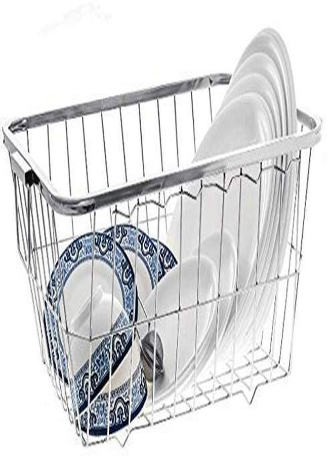 Shopsidex Kitchen Storage Rack Stainless Steel Dish Drainer Kitchen Storage Rack,Kitchen Organizer Utensil Basket -Rectangle - Big Plate Stand (Small) - Image 1