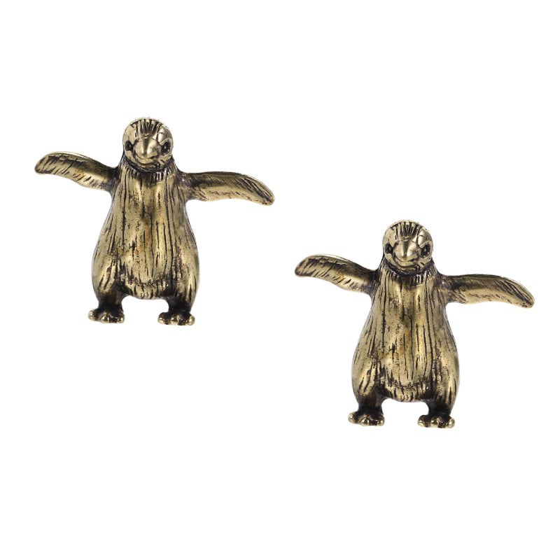 2pcs Mini Brass Penguin Statue Brass Figurine For Home Decor Vintage Animal Sculpture Bookshelf Desk Or Table Ideal Present For Collectors - Image 1
