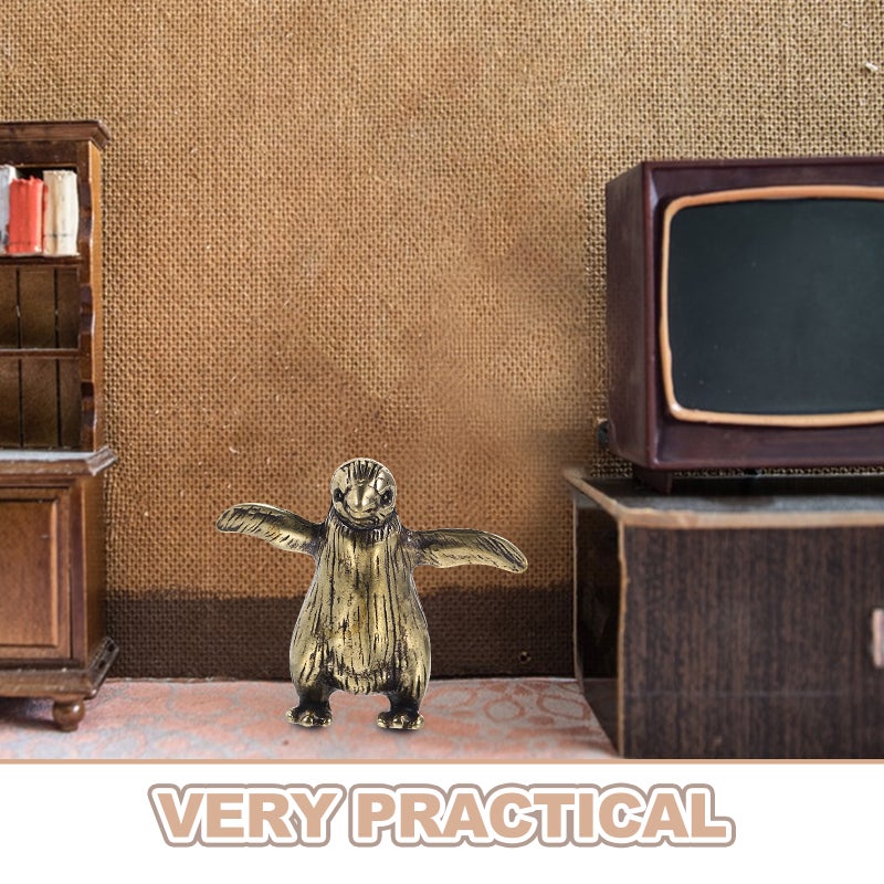 2pcs Mini Brass Penguin Statue Brass Figurine For Home Decor Vintage Animal Sculpture Bookshelf Desk Or Table Ideal Present For Collectors - Image 2