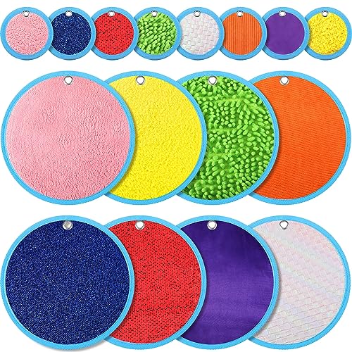 Oudain 16 Sets Textured Sensory Tiles Mini Mats Educational Tactile Sensory Toys Assorted Texture Floor Tiles Textured Mat for Autism Learning Play Fidget Activity Game - Image 2