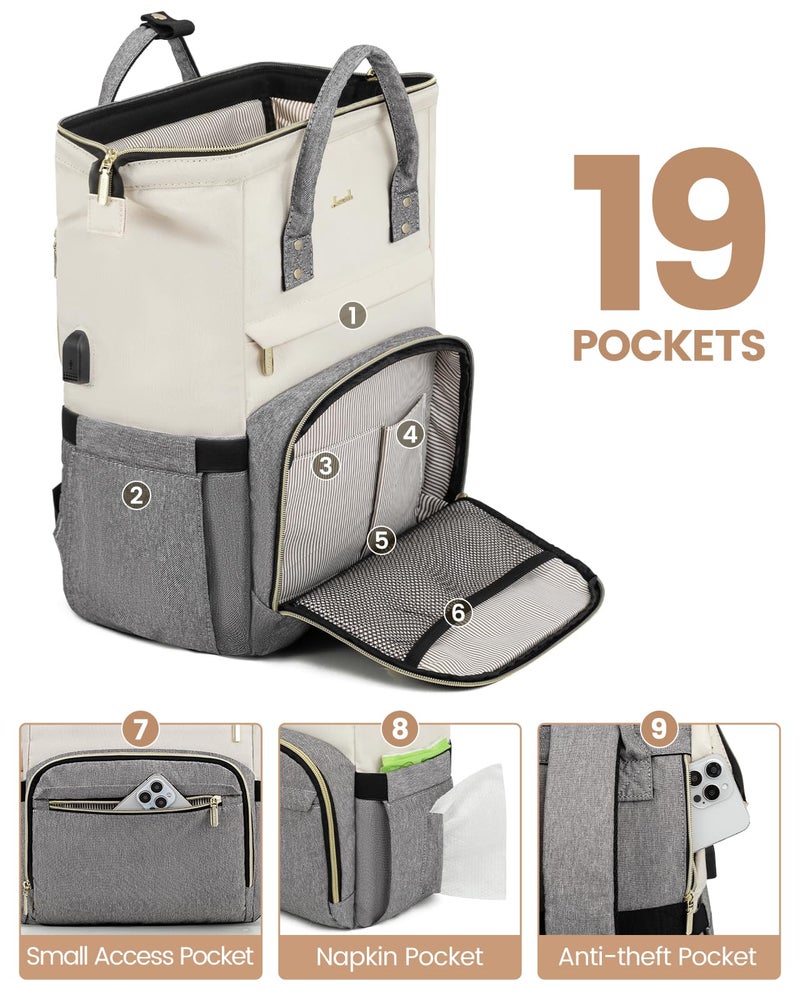Lovevook LOVEVOOK Laptop Backpack for Women, Fashion Computer Backpacks Purse, School Student Bookbag for Girl, Business Travel Bags, Doctor Nurse Backpack for Work, Fits 15.6-Inch Laptop, Beige Grey  - Image 3