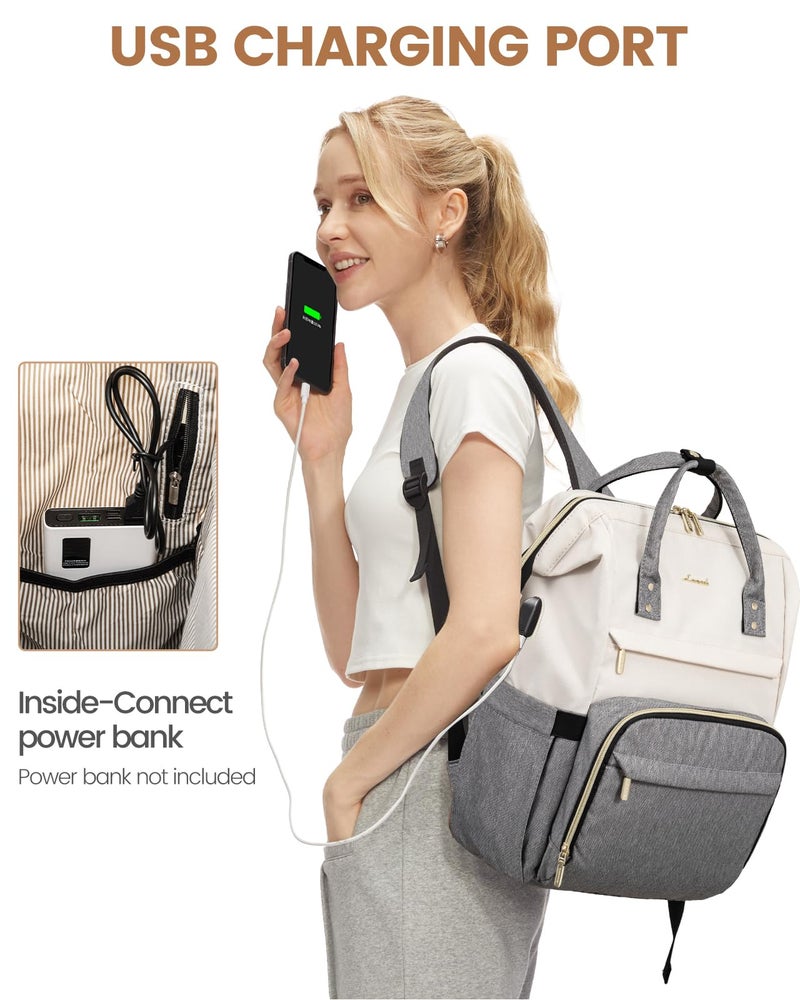 Lovevook LOVEVOOK Laptop Backpack for Women, Fashion Computer Backpacks Purse, School Student Bookbag for Girl, Business Travel Bags, Doctor Nurse Backpack for Work, Fits 15.6-Inch Laptop, Beige Grey  - Image 4