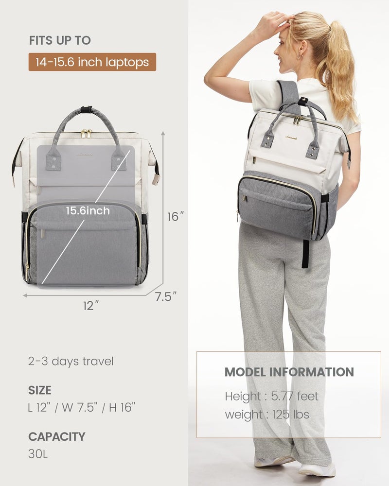 Lovevook LOVEVOOK Laptop Backpack for Women, Fashion Computer Backpacks Purse, School Student Bookbag for Girl, Business Travel Bags, Doctor Nurse Backpack for Work, Fits 15.6-Inch Laptop, Beige Grey  - Image 5
