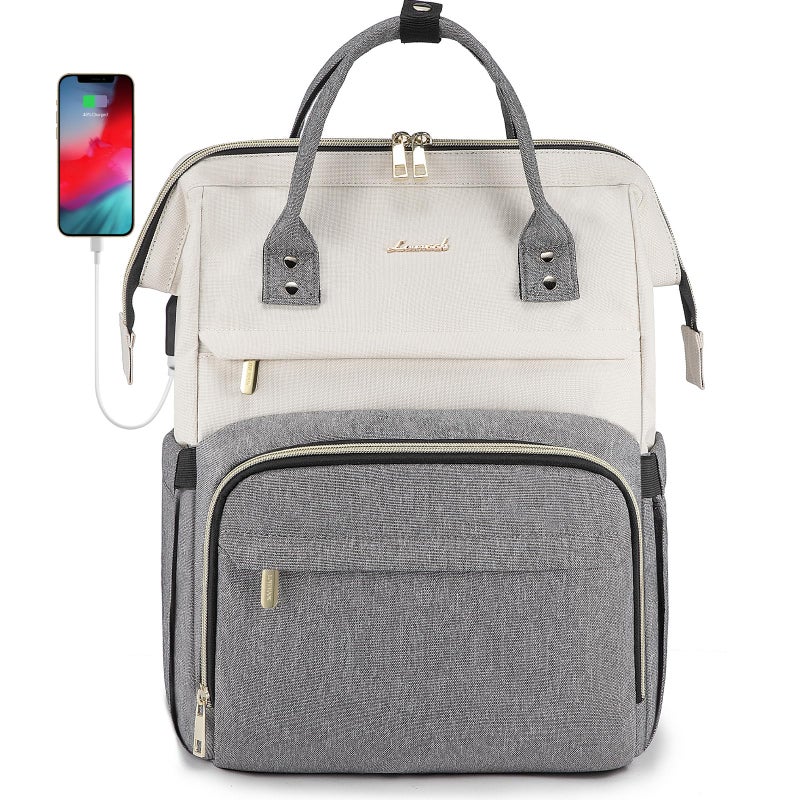 Lovevook LOVEVOOK Laptop Backpack for Women, Fashion Computer Backpacks Purse, School Student Bookbag for Girl, Business Travel Bags, Doctor Nurse Backpack for Work, Fits 15.6-Inch Laptop, Beige Grey  - Image 1