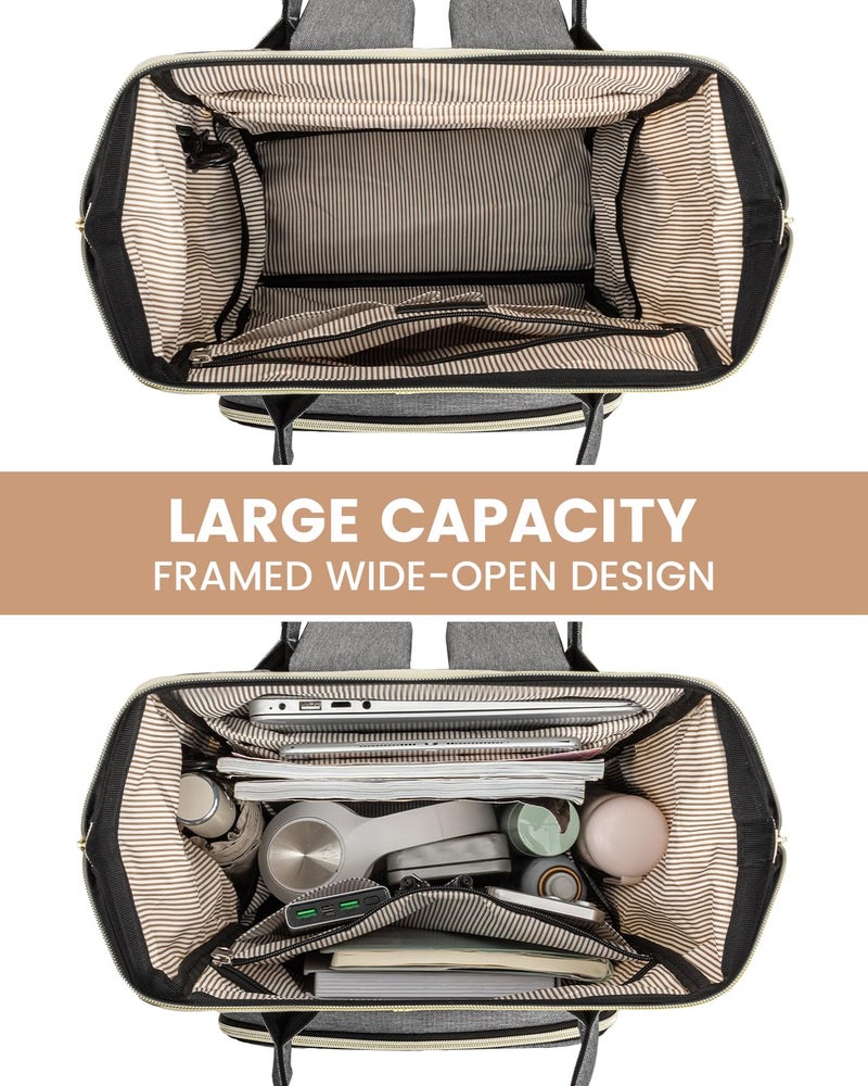 Lovevook LOVEVOOK Laptop Backpack for Women, Fashion Computer Backpacks Purse, School Student Bookbag for Girl, Business Travel Bags, Doctor Nurse Backpack for Work, Fits 15.6-Inch Laptop, Beige Grey  - Image 2