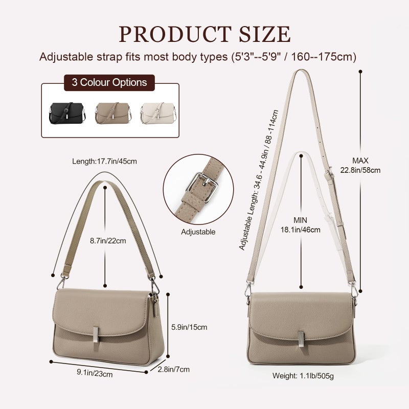 MoreFarther Leather Crossbody Bags for Women, Everyday Medium Purses Trendy, Women's Shoulder Handbags with Adjustable Strap (Grey) - Image 4