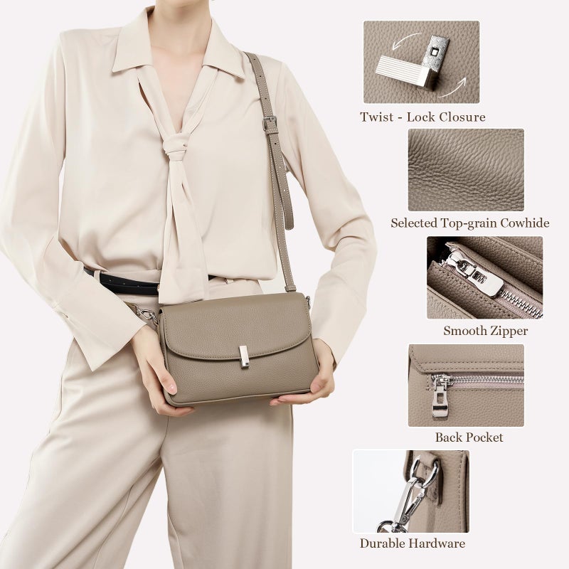 MoreFarther Leather Crossbody Bags for Women, Everyday Medium Purses Trendy, Women's Shoulder Handbags with Adjustable Strap (Grey) - Image 5