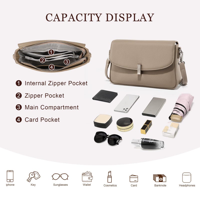 MoreFarther Leather Crossbody Bags for Women, Everyday Medium Purses Trendy, Women's Shoulder Handbags with Adjustable Strap (Grey) - Image 3