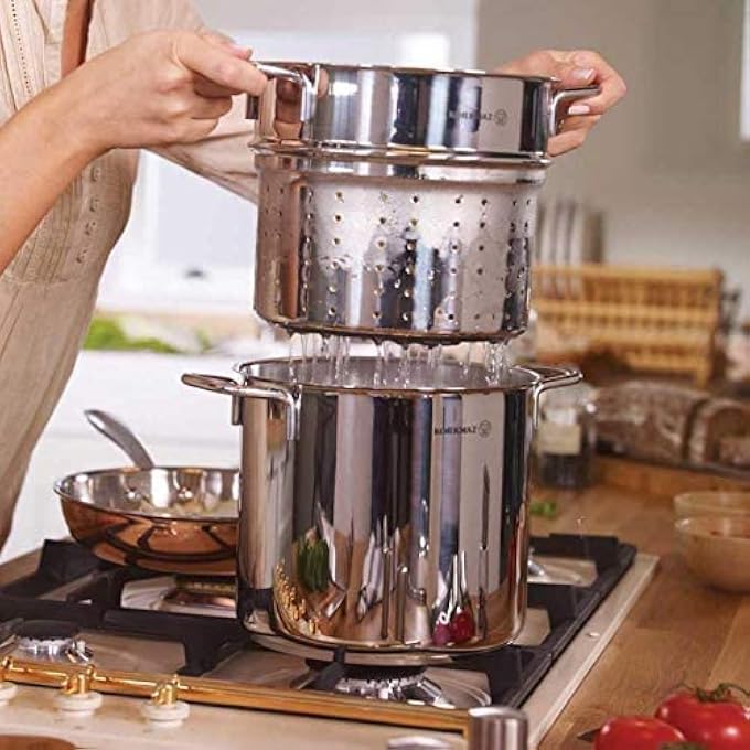 Korkmaz Perla TriPly Bottom Stainless Steel Spaghetti Cookware Set  Pot 20X18 Cm  56 Lt  Pasta Pot 20X175 Cm  51 Lt  Sandwich Bottom Induction Compatible Pots And Pans Set  Silver Ka1523 - Image 2