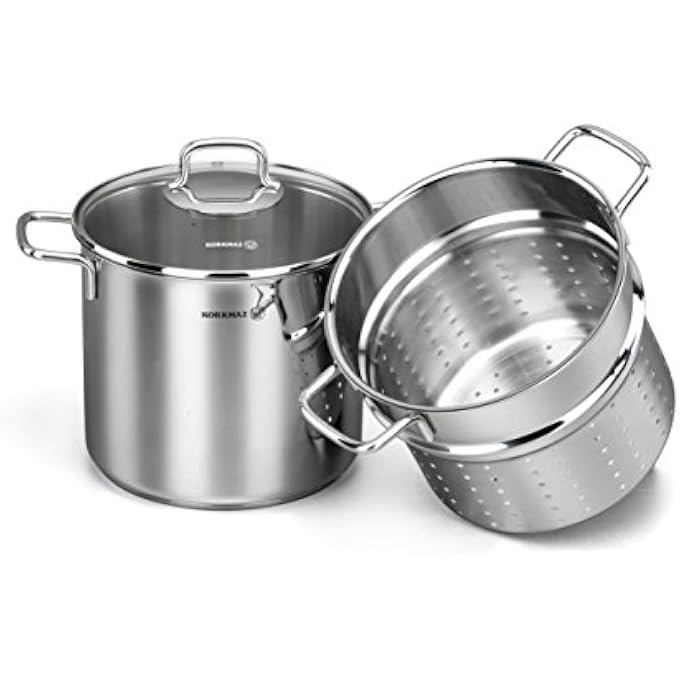 Korkmaz Perla TriPly Bottom Stainless Steel Spaghetti Cookware Set  Pot 20X18 Cm  56 Lt  Pasta Pot 20X175 Cm  51 Lt  Sandwich Bottom Induction Compatible Pots And Pans Set  Silver Ka1523 - Image 1
