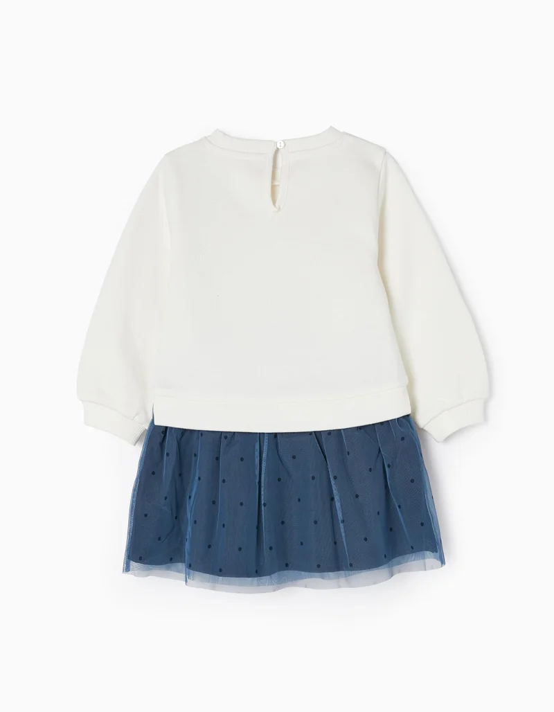 Zippy Cotton Sweat-Dress for Baby Girls 'Minnie', White/Blue