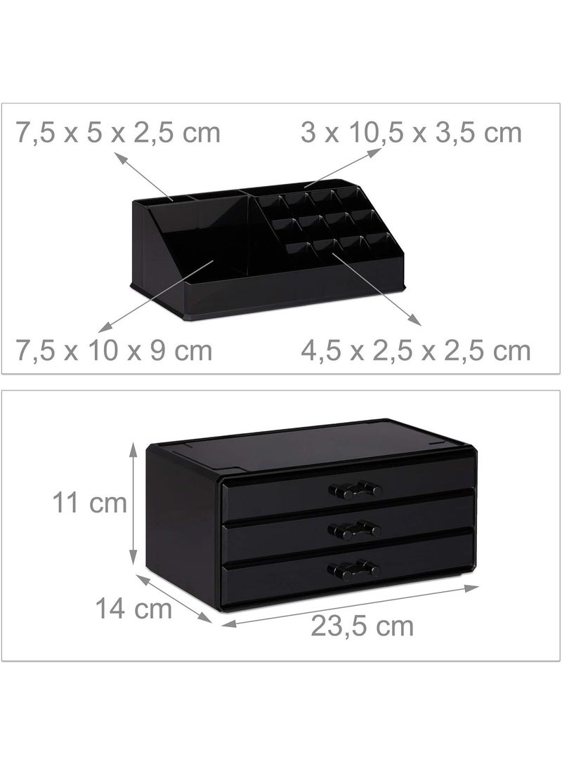 ريلاكس دايز منظم مكياج صغير   ، قطعتان - تخزين مستحضرات تجميل شفاف قابل للتكديس مع أدراج، رف مكياج صغير الحجم للطاولة والمكتب والحمام - Image 3