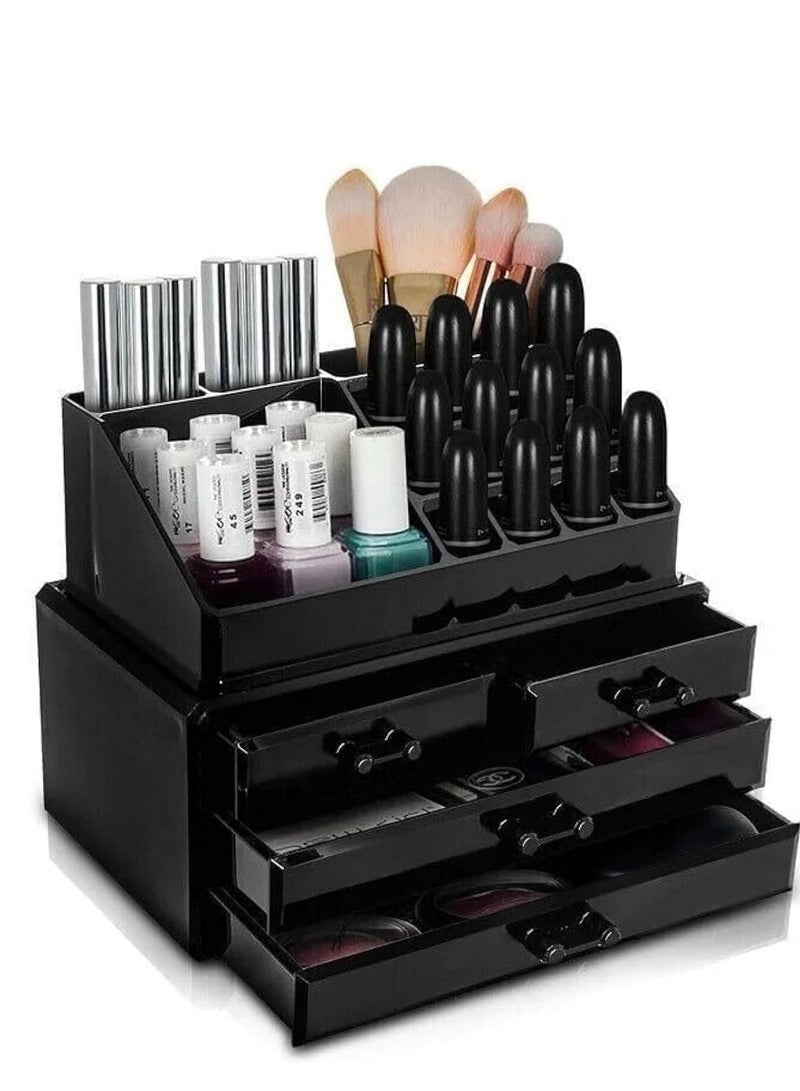 ريلاكس دايز منظم مكياج صغير   ، قطعتان - تخزين مستحضرات تجميل شفاف قابل للتكديس مع أدراج، رف مكياج صغير الحجم للطاولة والمكتب والحمام - Image 1