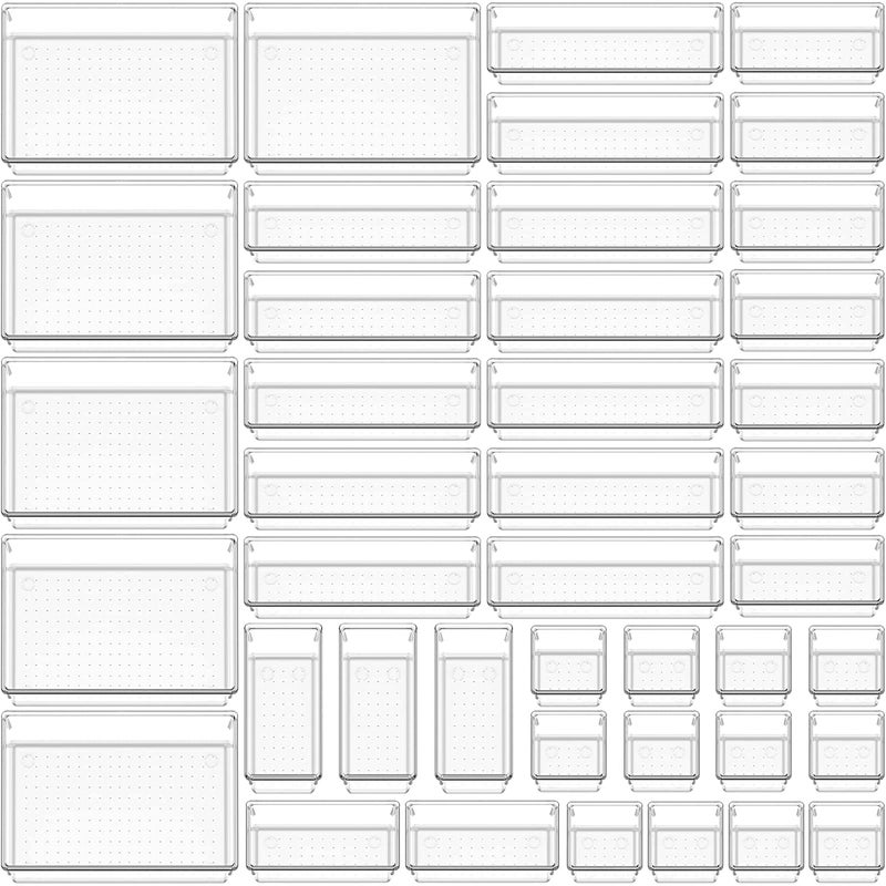 Snazzy 42 PCS Clear Plastic Drawer Organizer Set, Non-Slip/Crack Bathroom Vanity Drawer Organizer Trays Dividers, Versatile Storage Bins for Makeup, Jewelry and Office, Desk, Bathroom itchen - Image 3
