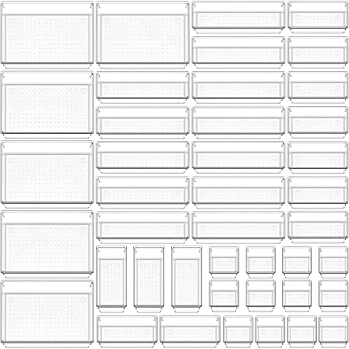 Snazzy 42 PCS Clear Plastic Drawer Organizer Set, Non-Slip/Crack Bathroom Vanity Drawer Organizer Trays Dividers, Versatile Storage Bins for Makeup, Jewelry and Office, Desk, Bathroom itchen - Image 1