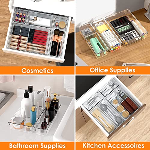 Snazzy 42 PCS Clear Plastic Drawer Organizer Set, Non-Slip/Crack Bathroom Vanity Drawer Organizer Trays Dividers, Versatile Storage Bins for Makeup, Jewelry and Office, Desk, Bathroom itchen - Image 5