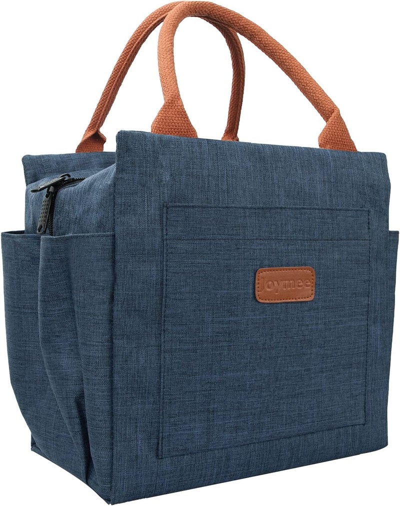 Joymee Lunch Bag Women Insulated Lunch Box Reusable Leakproof Large Spacious Tote for Women Men Adult with Bottle Holder and Side Pockets for Work Picnic Travel - Navy Blue - Image 1