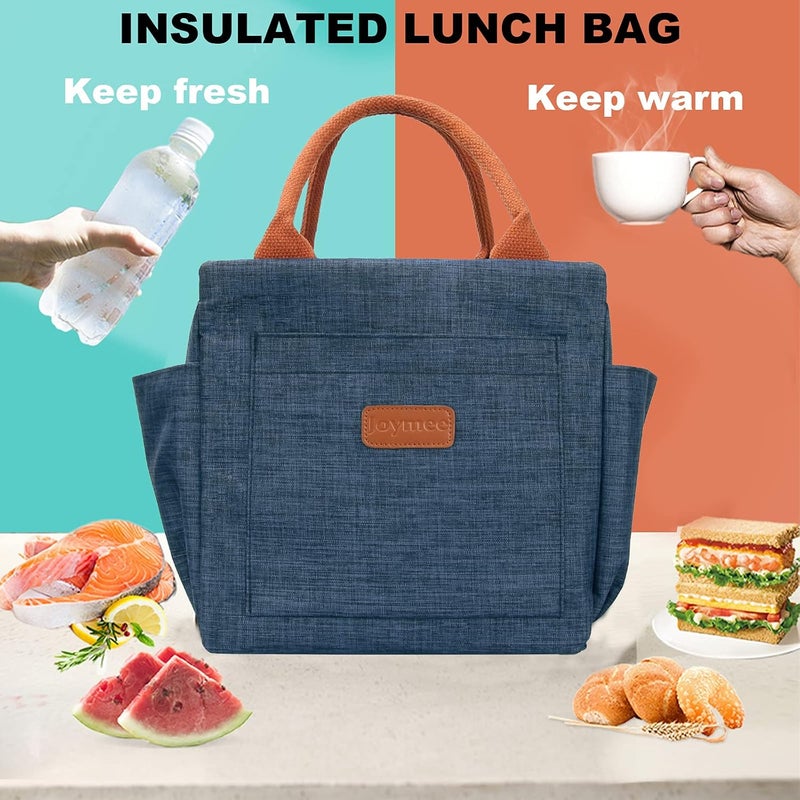 Joymee Lunch Bag Women Insulated Lunch Box Reusable Leakproof Large Spacious Tote for Women Men Adult with Bottle Holder and Side Pockets for Work Picnic Travel - Navy Blue - Image 5