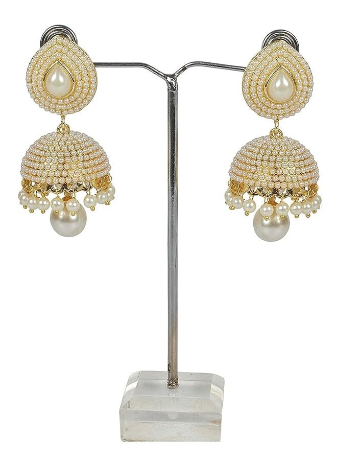 Shining Diva Fashion White Pearl Stylish Fancy Traditional Jhumki Earrings For Women Rrsd8293Er  - Image 3