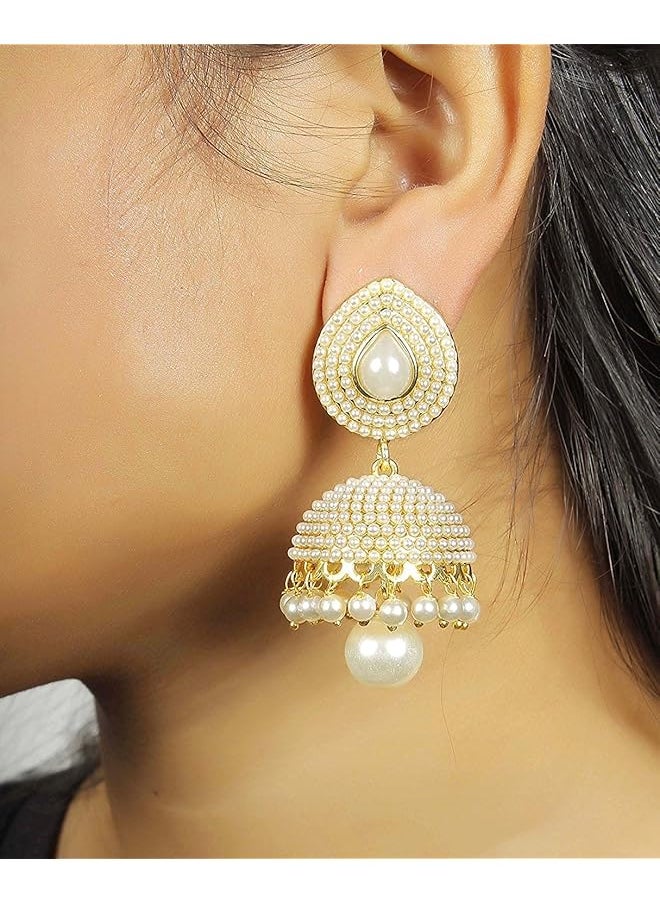 Shining Diva Fashion White Pearl Stylish Fancy Traditional Jhumki Earrings For Women Rrsd8293Er  - Image 2